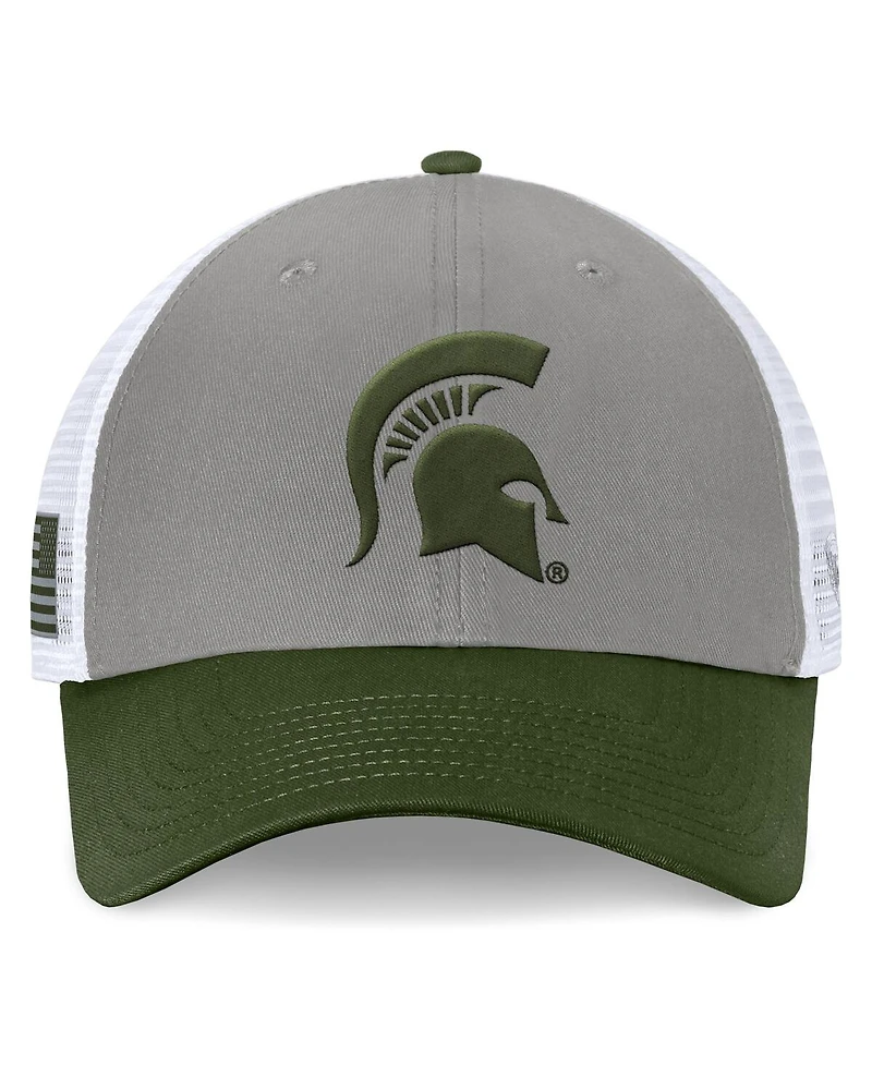 Top of the World Men's Gray/Green Michigan State Spartans Oht Military Appreciation Badge Trucker Adjustable Hat