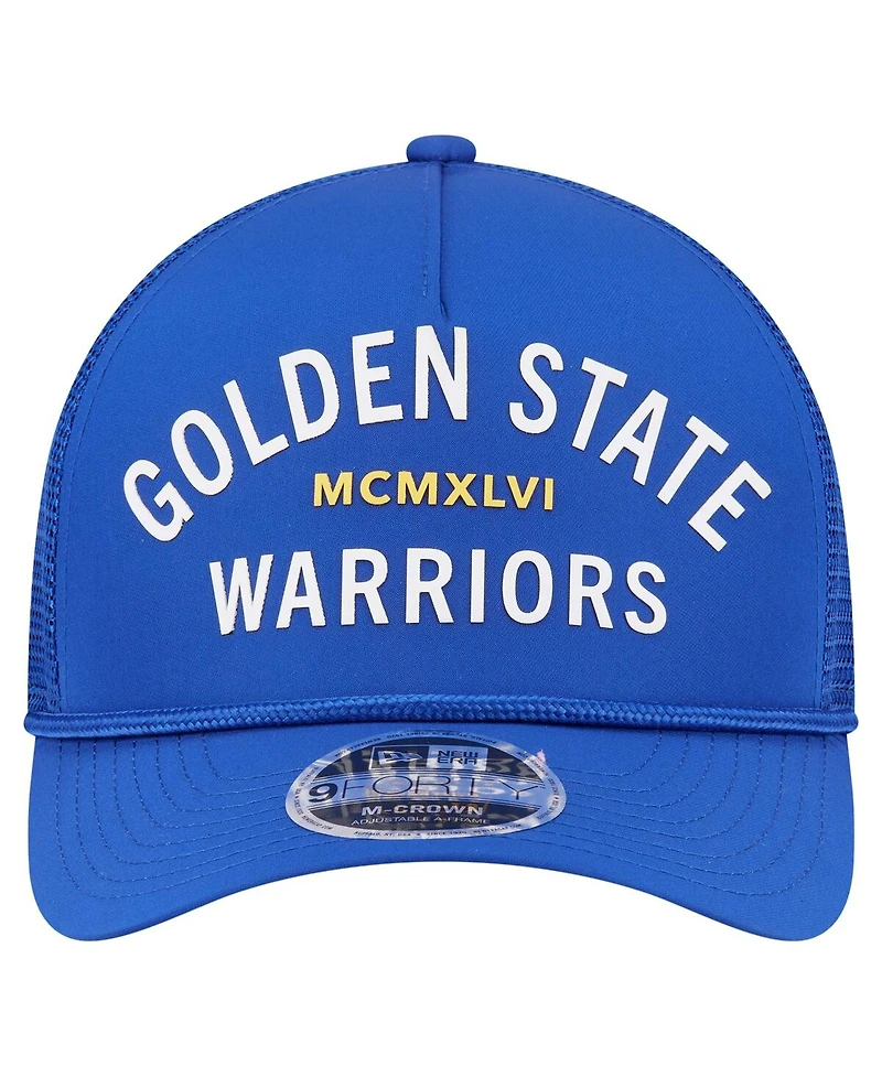 New Era Men's Royal Golden State Warriors Minimalist A-Frame 9FORTY Trucker Hat