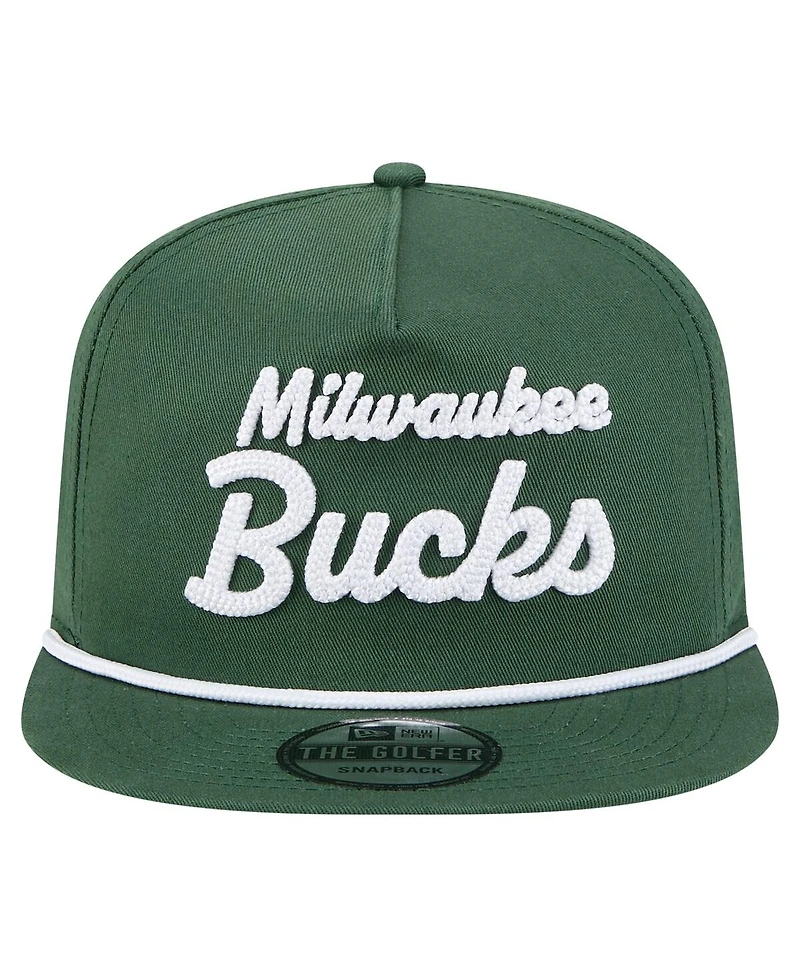 New Era Men's Hunter Green Milwaukee Bucks Team Text Golfer Snapback Hat