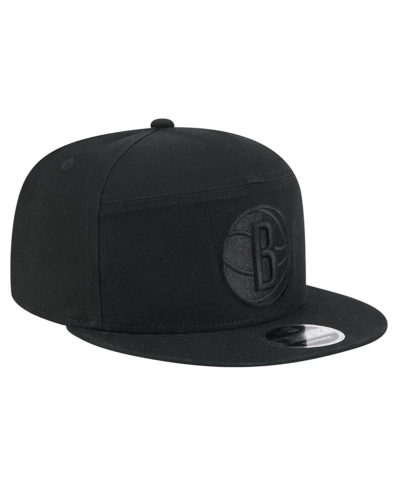 New Era Men's Black Brooklyn Nets Adventure Canvas Split Panel 9FIFTY Snapback Hat