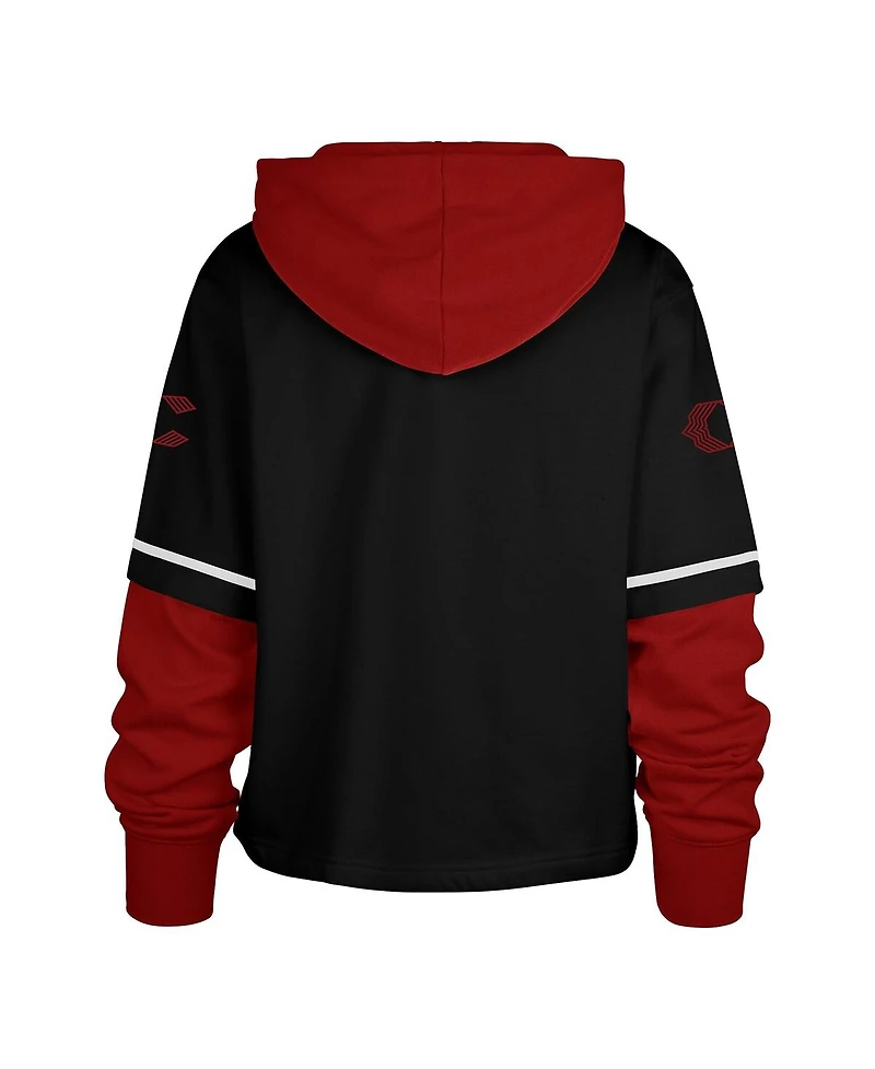 '47 Brand Women's Black Cincinnati Reds City Connect Shortstop Cropped Pullover Hoodie