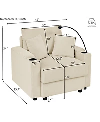 Streamdale Modern Sofa with Storage & Ottoman Cozy Corduroy, Cup Holders, Charging Ports