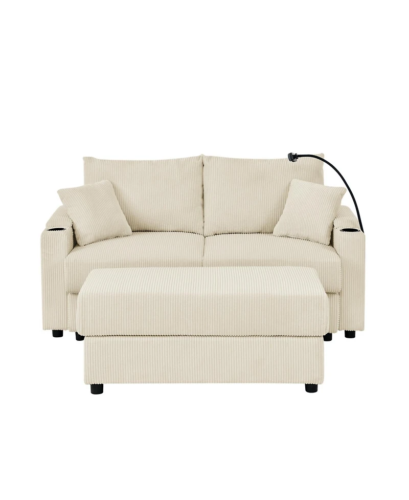 Streamdale Modern Sofa with Storage, Ottoman, Cup Holders, & Phone Chargers