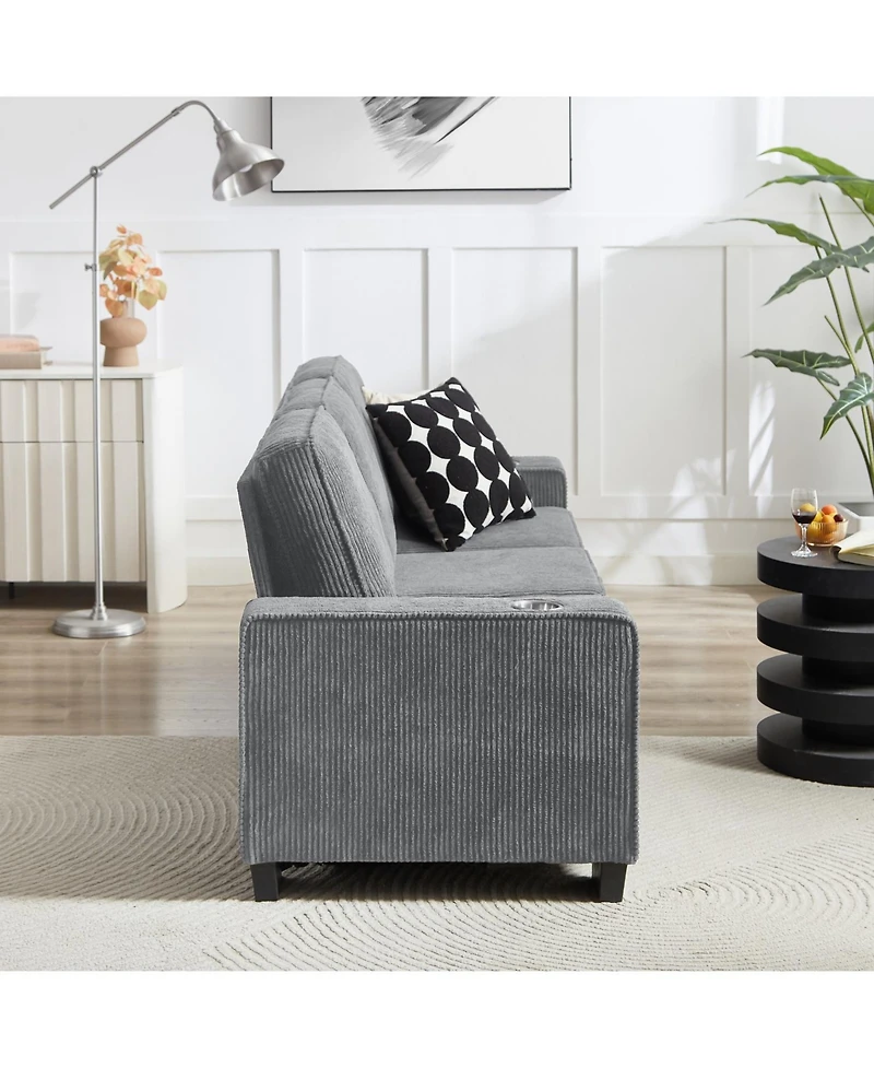 Streamdale 83.86"Corduroy Fabric sofa,Modern Compressed Couch,3-Seater Sofa, Furniture for Living Room,Bedroom,office