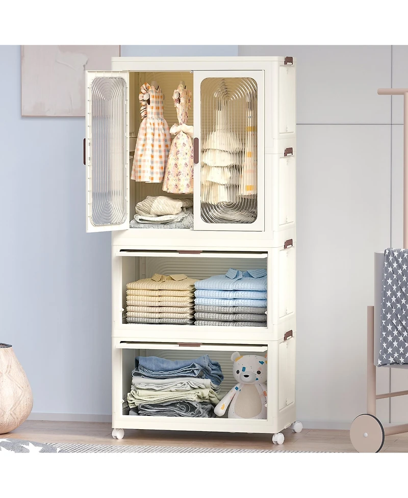 Streamdale Portable Wardrobe Closet with Hanging Rod & Cubbies