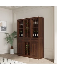 Streamdale brown walnut color modular 32 wine bar cabinet Buffet Cabinet