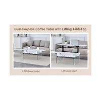 Streamdale Multifunctional Lift Top Coffee Table with Modern Marble Pattern and Tempered Glass Legs