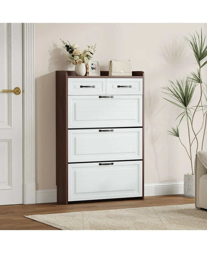Streamdale 1250 walnut colored shoe cabinet, 3 doors and 2 drawers, Pvc door design, large storage space