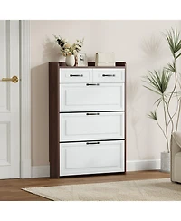 Streamdale 1250 walnut colored shoe cabinet, 3 doors and 2 drawers, Pvc door design, large storage space