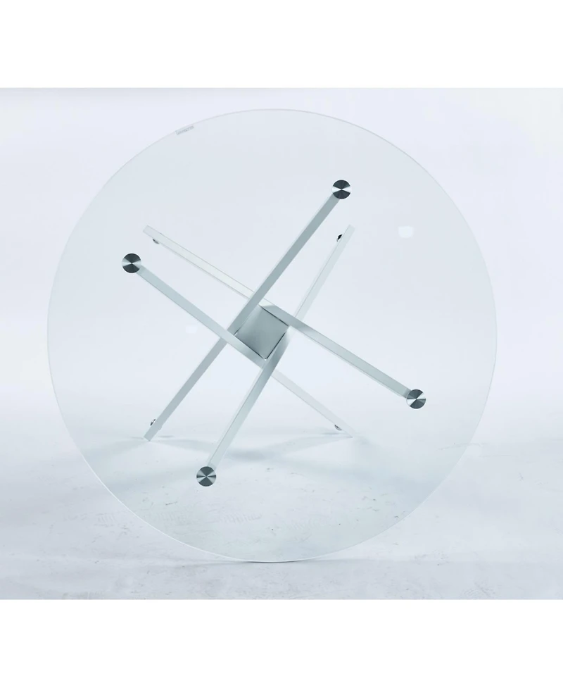 Streamdale Modern Cross-Leg Dining Table with Tempered Glass (90x90x75cm)