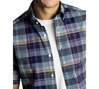 Charles Tyrwhitt Men's Slim Fit Short Sleeve Wrinkle-Resistant Plaid Button-Down Shirt