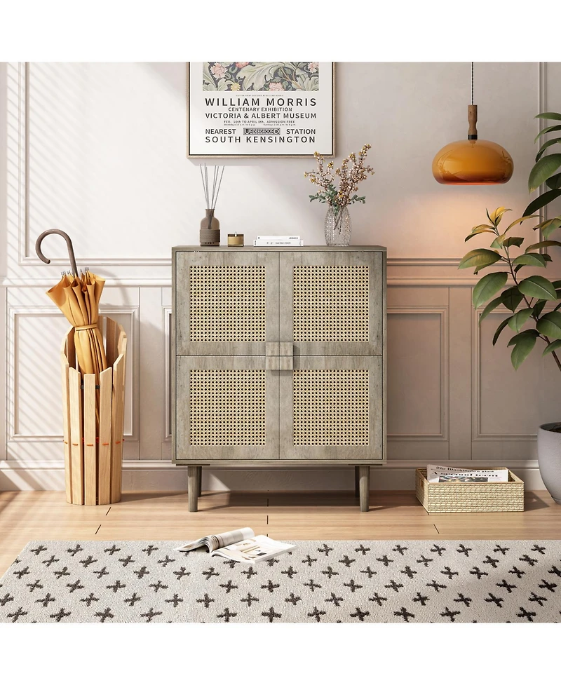 Streamdale 8-Compartment Rattan Storage Cabinet (Grey)