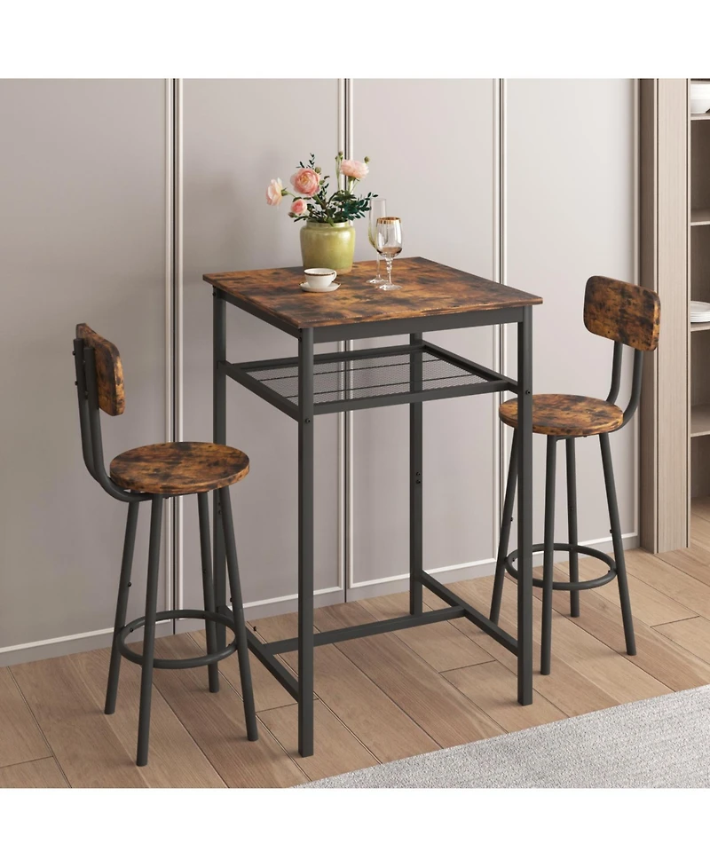 Streamdale Rustic Brown Bar Table with Backrest Stools