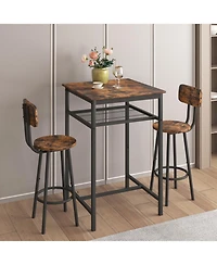 Streamdale Rustic Brown Bar Table with Backrest Stools