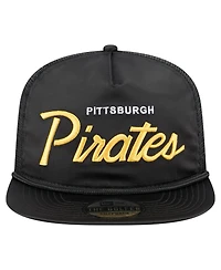 New Era Men's Black Pittsburgh Pirates Retro Satin Script Golfer Adjustable Hat