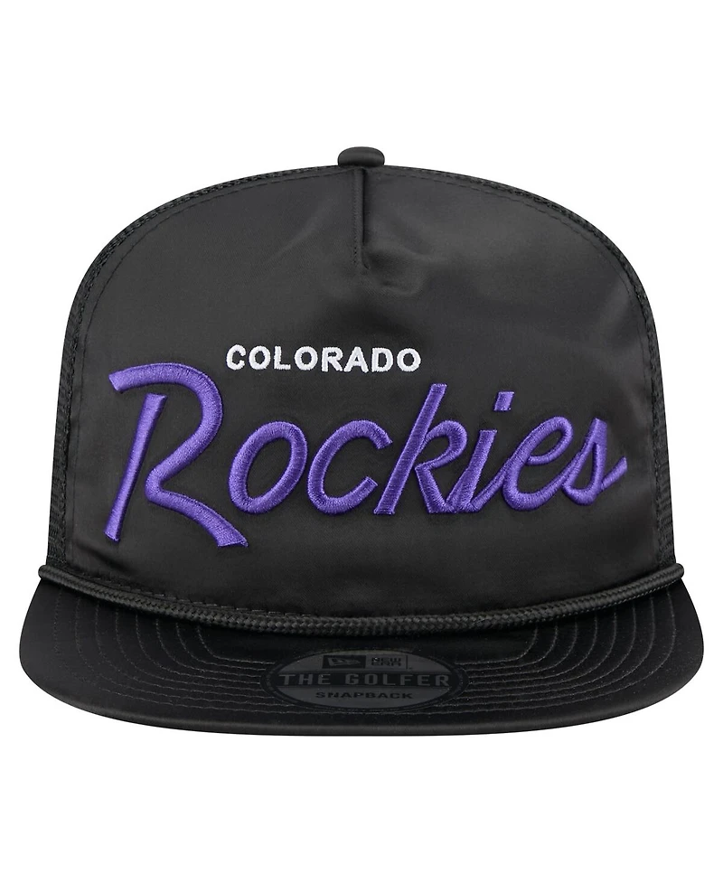 New Era Men's Black Colorado Rockies Retro Satin Script Golfer Adjustable Hat