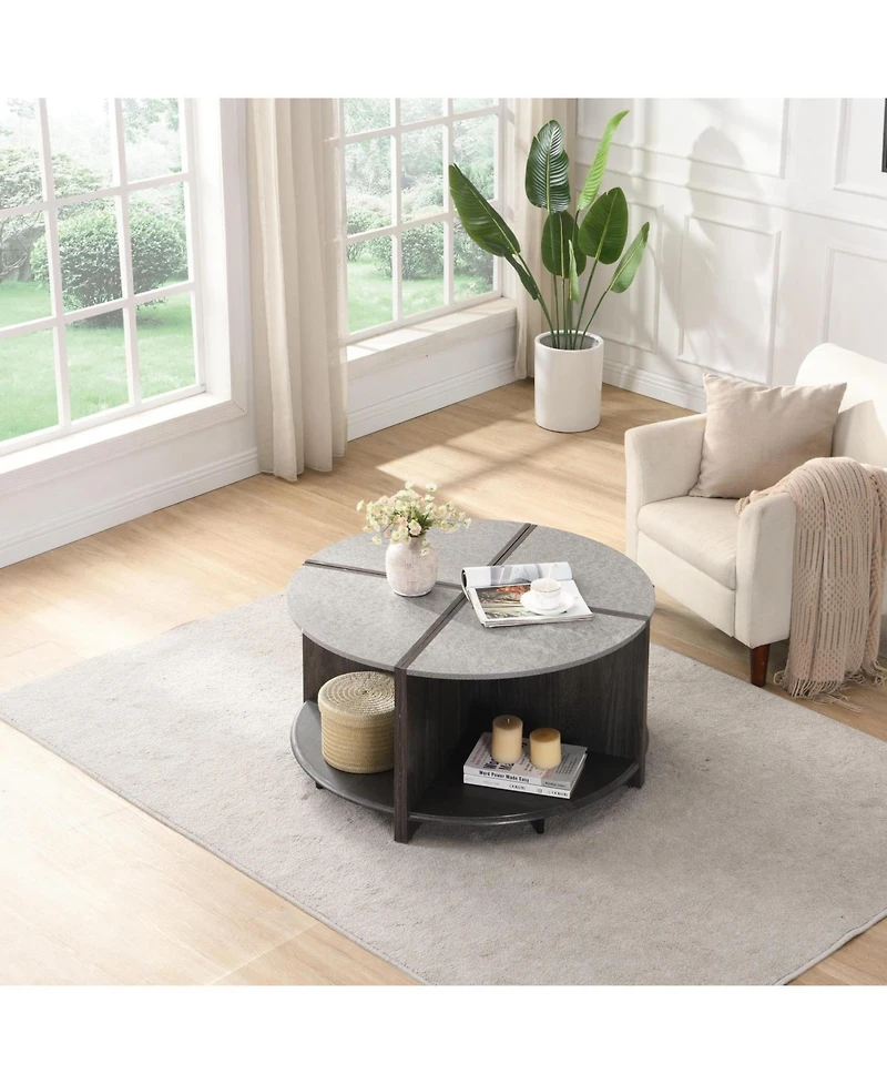 Streamdale 4 Piece of Industrial Round Coffee Table,Sturdy and Easy Assembly, 2-Tier with Storage for Living Room, Garden