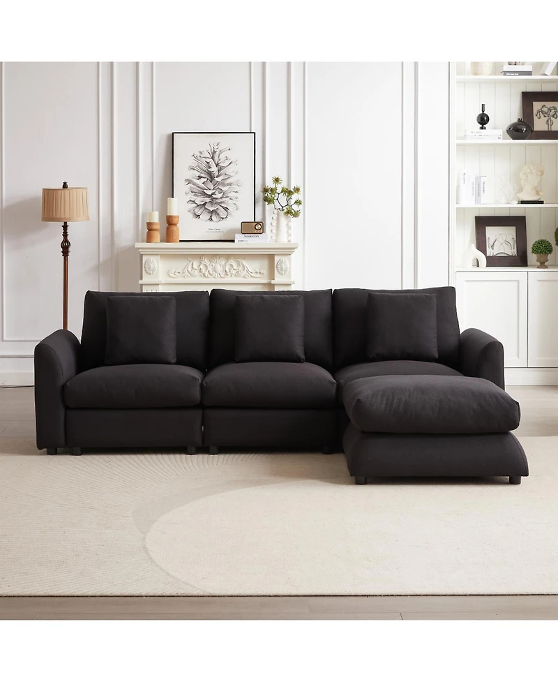 Streamdale 3-Seat Modular Sofa with Ottoman, L-Shaped Sleeper Sofa, 102.2