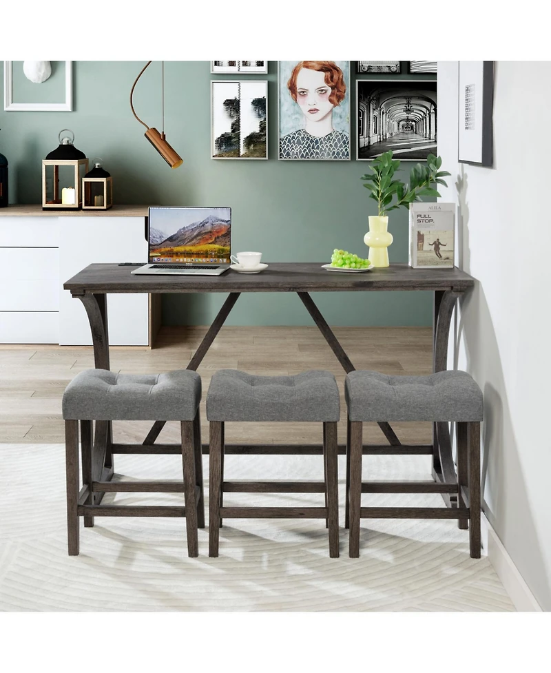 Streamdale 4-Piece Bar Table Set with Power Outlet and Padded Stools