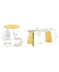 Streamdale Pandora Sintered Stone Table and White Pu Chairs with Golden Legs