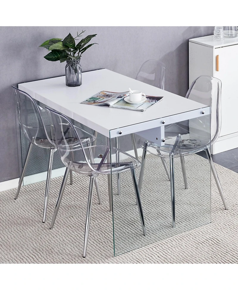 Streamdale White Mdf Coffee Table and 4 Transparent Dining Chairs