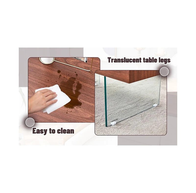 Streamdale Walnut Mdf Coffee Table with Glass Legs (39.3"x21.6")