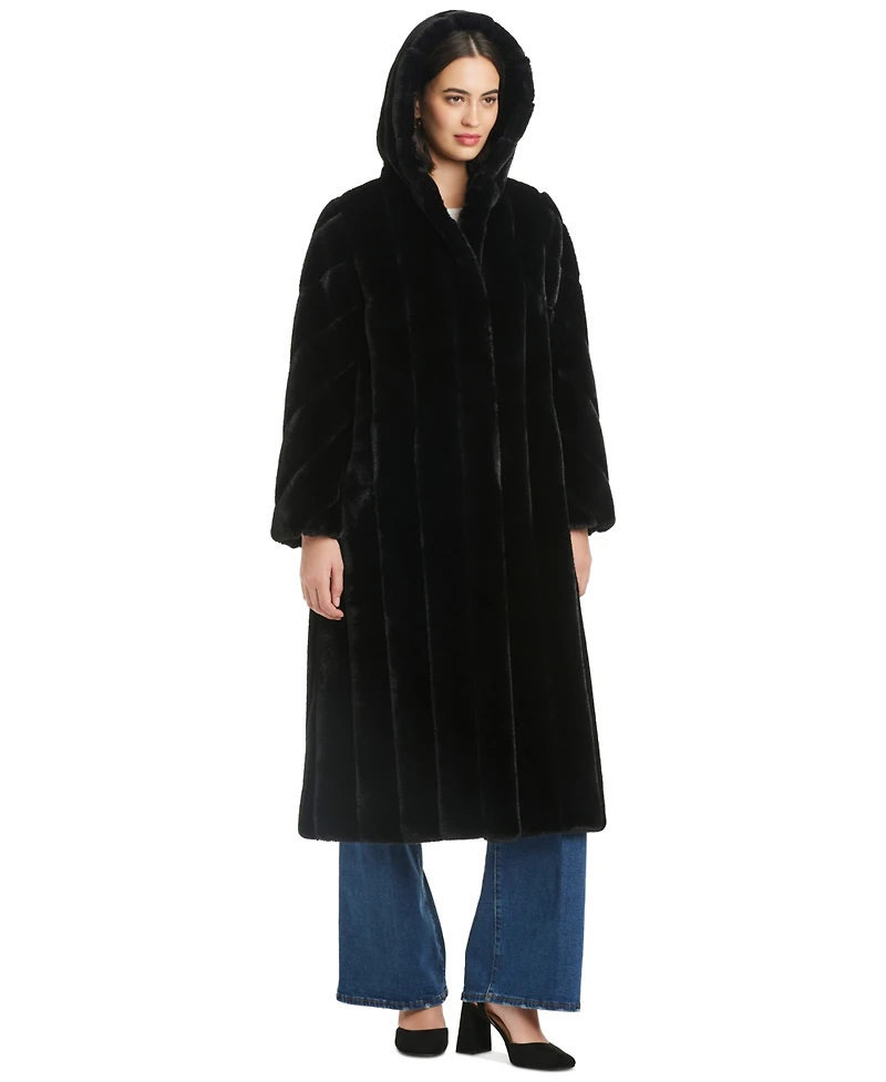 Jones New York Women's Hooded Faux-Fur Coat