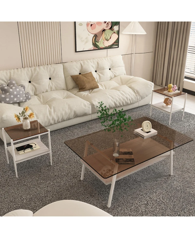 Streamdale Tempered Glass Coffee Table with End Table Set (3)