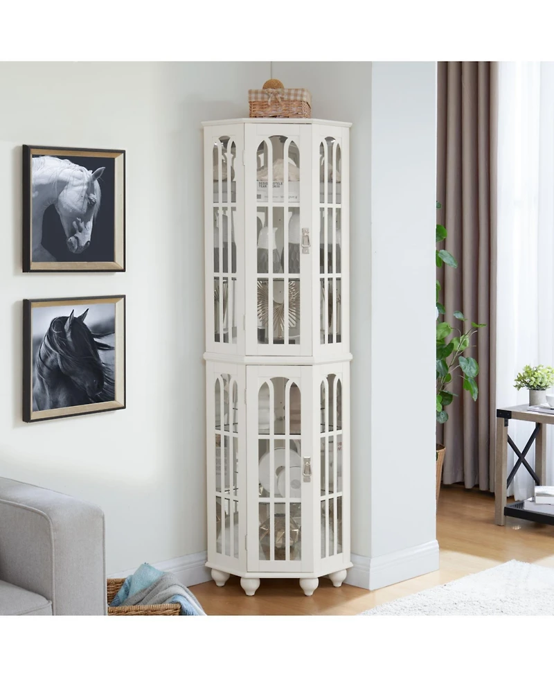 Streamdale Corner Curio Cabinet with Adjustable Glass Shelves and Mirrored Back