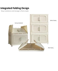 Streamdale Cream White 19" 4-Tier Folding Storage Cabinet with Magnetic Door & Wheels