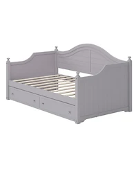 Streamdale Twin Size Wood Daybed with 2 Storage Drawers, Wooden Sofa Bed with Handrail for Living Room Bedroom, Light Grey