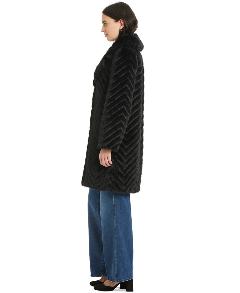 Jones New York Women's Chevron Textured Faux-Fur Coat, Exclusively at Macy's
