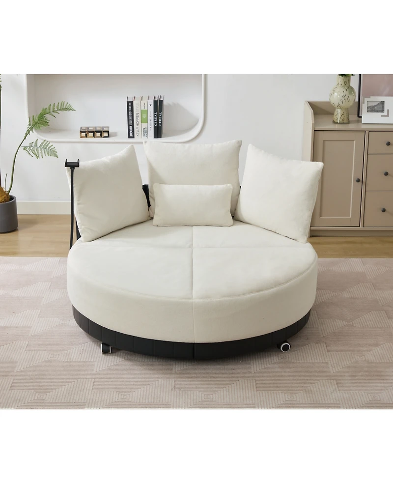 Streamdale Oversized Swivel Chair 360 Rotation, Adjustable Phone Stand, Polyester, Beige
