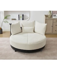 Streamdale Oversized Swivel Chair 360 Rotation, Adjustable Phone Stand, Polyester, Beige