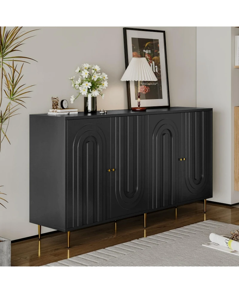 Streamdale Black Lacquered 4-Door Sideboard Cabinet for Living Room and Beyond