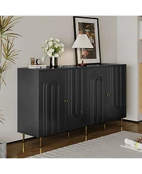 Streamdale Black Lacquered 4-Door Sideboard Cabinet for Living Room and Beyond
