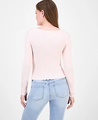 Just Polly Juniors' Lace-Trim Sweetheart-Neck Knit Top