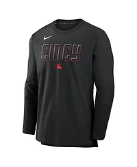 Nike Men's Black Cincinnati Reds Authentic Collection City Connect Lightweight Player Tri-Blend Performance Long Sleeve T-Shirt