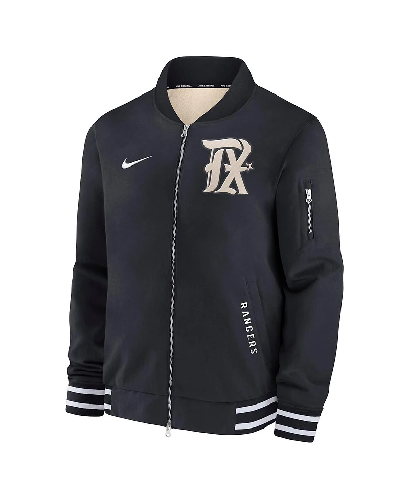 Nike Men's Black Texas Rangers Authentic Collection City Connect Full-Zip Bomber Jacket
