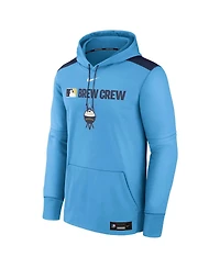 Nike Men's Light Blue Milwaukee Brewers Authentic Collection City Connect Therma Pullover Hoodie
