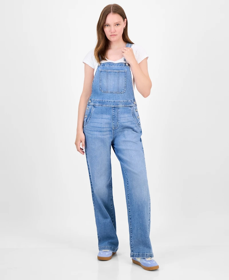 Celebrity Pink Juniors' Straight-Leg Denim Overalls