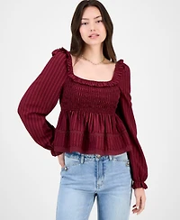 Tinseltown Juniors' Smocked Ruffle-Trim Babydoll Top