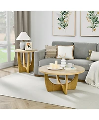 Streamdale 25" Round End Table, Wooden Side Table, Night Stand for Bedroom, Living Room, Reception Room (Oak Color)