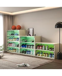Streamdale Off white Led light shoe box three layers with glass doors
