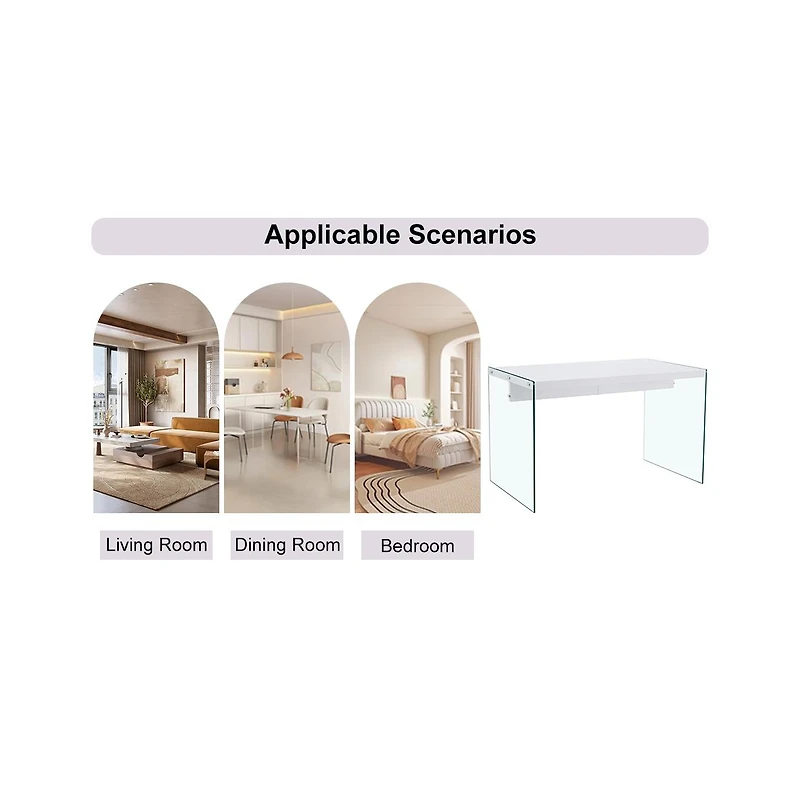 Streamdale White Coffee Table & 4 Pu Chairs - Glass Legs, Silver Accents
