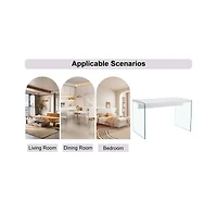 Streamdale White Coffee Table & 4 Pu Chairs - Glass Legs, Silver Accents