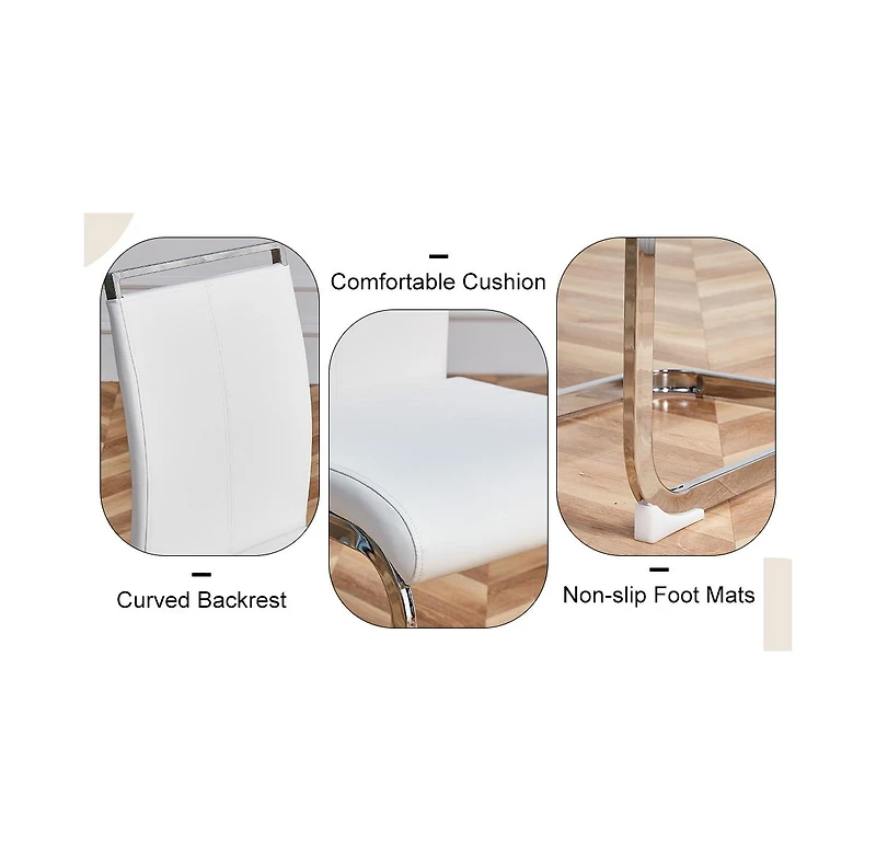 Snow Mountain White Sintered Stone Dining Set - 4 Pu Chairs