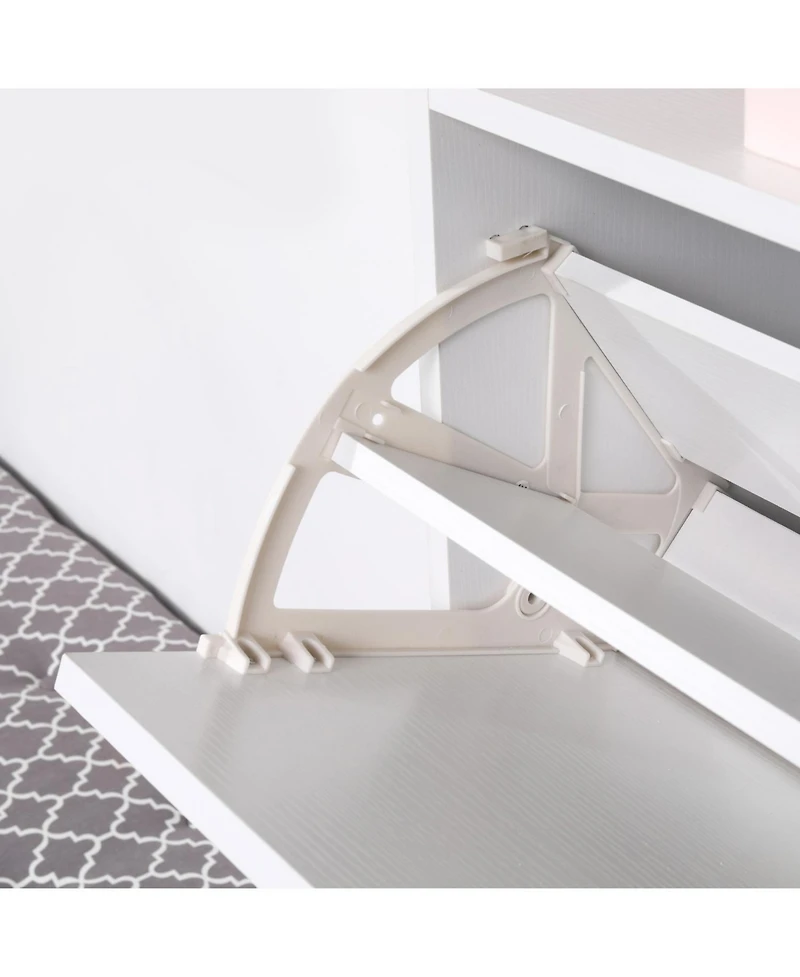 Slim Shoe Cabinet, Trendy Shoe Storage Cabinet with 3 Large Fold-Out Drawers & a Spacious Top Surface for Small Items, White