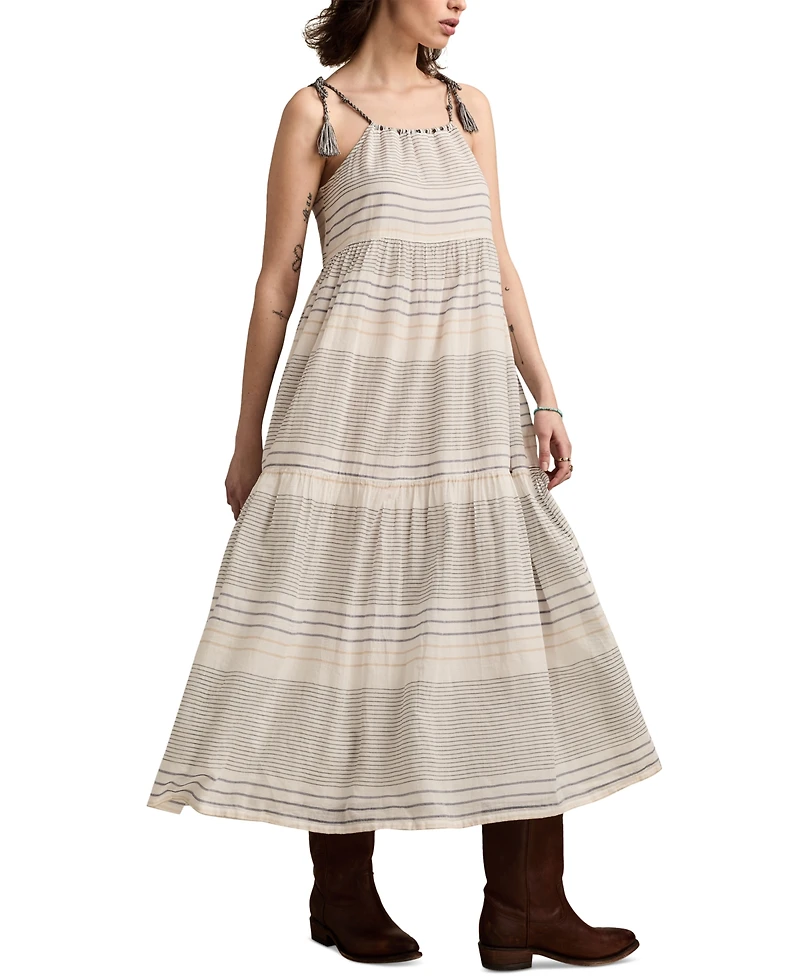 Lucky Brand Women's Striped Cotton Tiered Maxi Dress