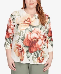 Alfred Dunner Plus Copper Canyon Dramatic Floral Split Beaded Top